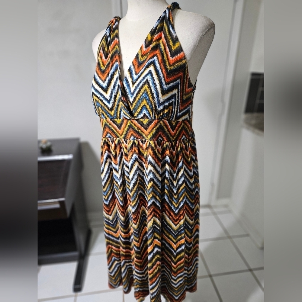 AB Studio Boho, Aztec, Southwestern Halter Dress, Sz XL